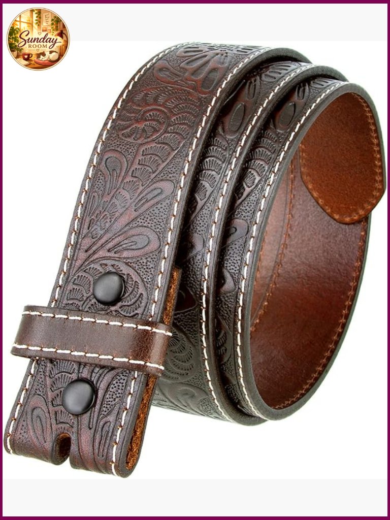Full Grain Western Tooled Leather Strap Belt 1.5" Wide